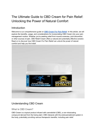 The Ultimate Guide to CBD Cream for Pain Relief_ Unlocking the Power of Natural Comfort