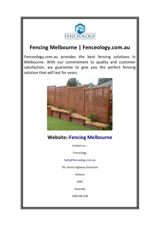 Fencing Melbourne  Fenceology.com.au