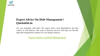 Expert Advice On Debt Management  Quickdebt.in