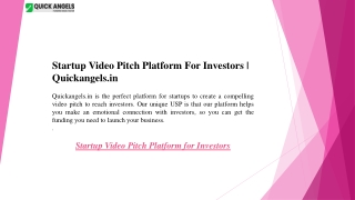 Startup Video Pitch Platform For Investors  Quickangels.in