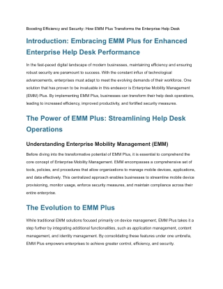Boosting Efficiency and Security How EMM Plus Transforms the Enterprise Help Desk