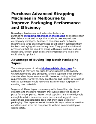 Purchase Advanced Strapping Machines in Melbourne to Improve Packaging Performance and Efficiency