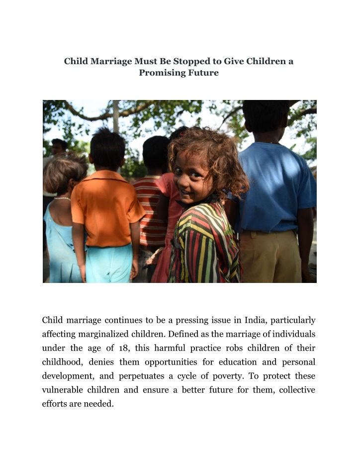 child marriage must be stopped to give children