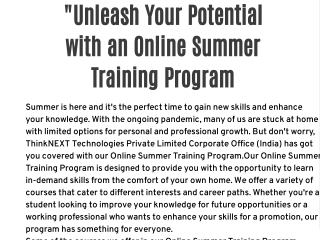 "Unleash Your Potential with an Online Summer Training Program