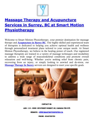 Massage Therapy and Acupuncture Services in Surrey, BC
