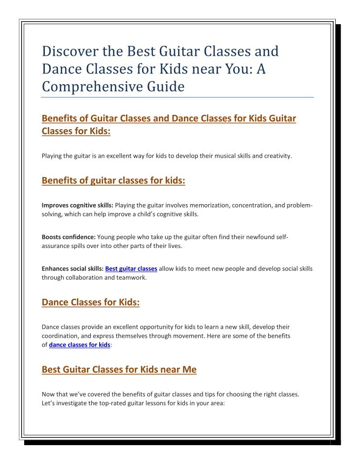discover the best guitar classes and dance
