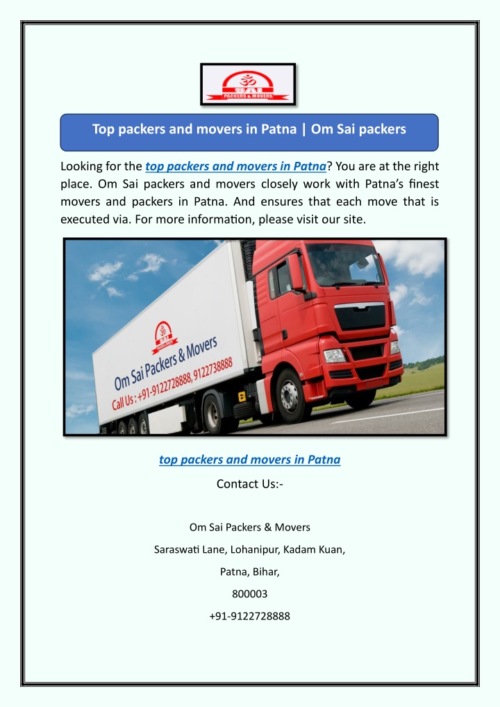 top packers and movers in patna om sai packers