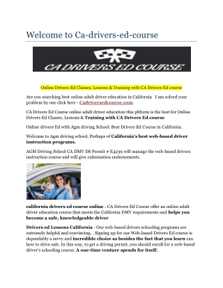 welcome to ca drivers ed course
