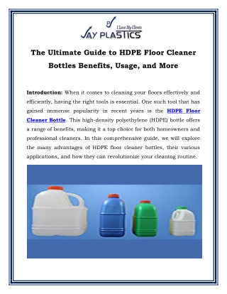 The Ultimate Guide to HDPE Floor Cleaner Bottles Benefits, Usage, and More