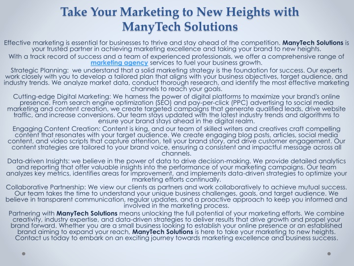 take your marketing to new heights with manytech solutions