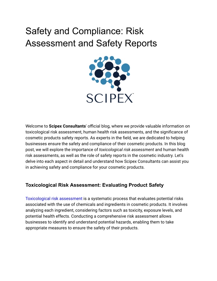 safety and compliance risk assessment and safety