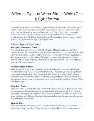 Different Types of Water Filters