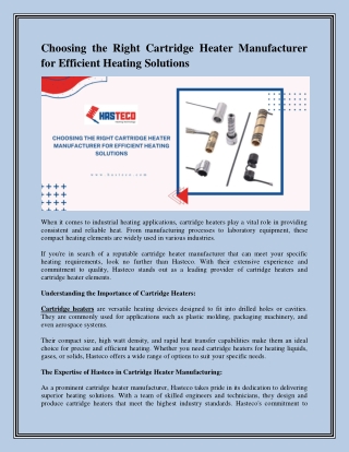 Choosing the Right Cartridge Heater Manufacturer for Efficient Heating Solutions