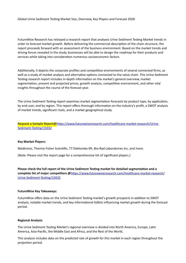 global urine sediment tes2ng market size overview