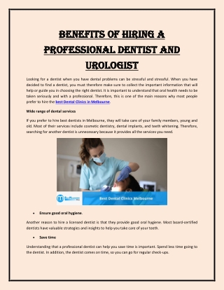 Benefits of hiring a professional dentist and urologist