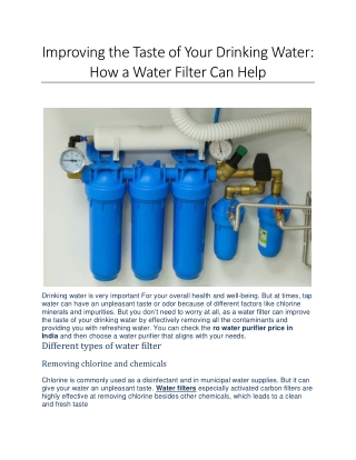 Improving the Taste of Your Drinking Water, How a Water Filter Can Help