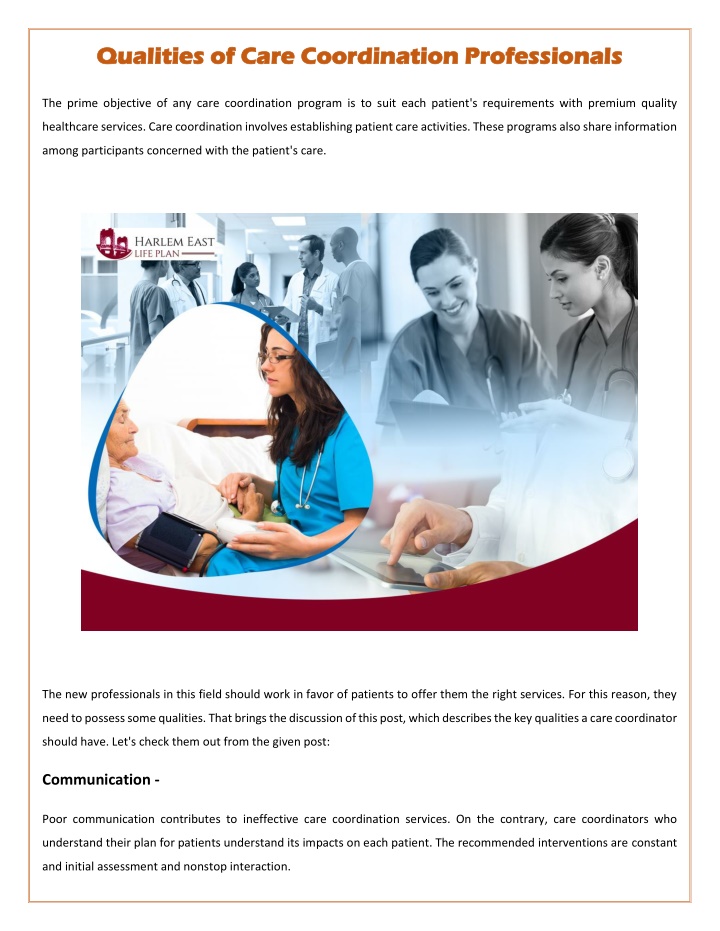 qualities of care coordination professionals