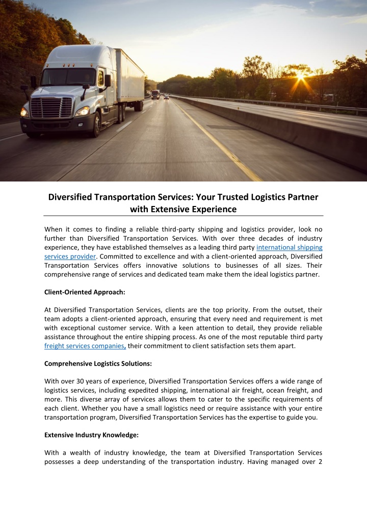 diversified transportation services your trusted