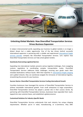 Unlocking Global Markets How Diversified Transportation Services Drives Business Expansion