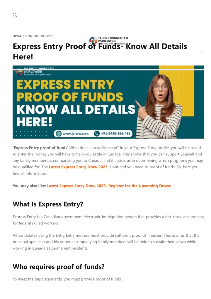 proof of funds express entry cec