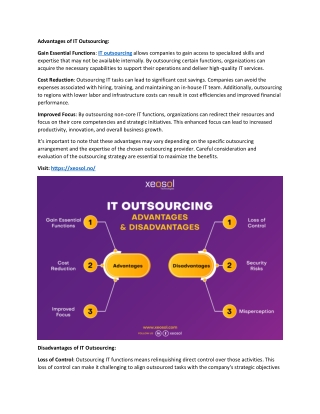 Advantages and Disadvantages of IT Outsourcing