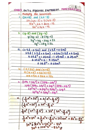 class 8 chapter 9 Algebraic expressions and identities