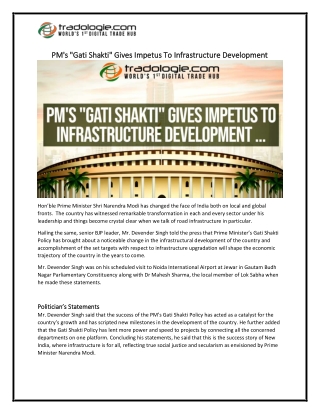 pm s gati shakti gives impetus to infrastructure