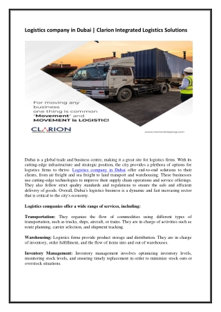 Logistics company in Dubai
