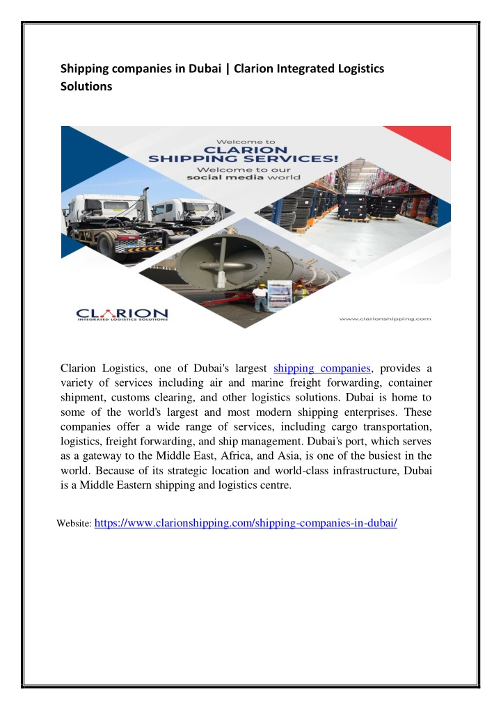 shipping companies in dubai clarion integrated