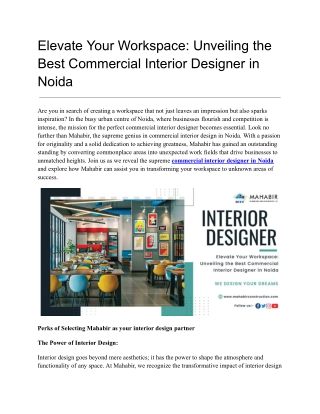 Best Commercial Interior Designer in Noida
