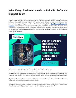 Why Every Business Needs a Reliable Software Support Team