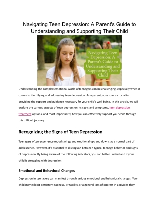 navigating teen depression a parent s guide