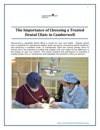 Dental Clinic in Camberwell-Hawthorn East