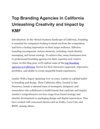 Top Branding Agencies in California Unleashing Creativity and Impact by KMF