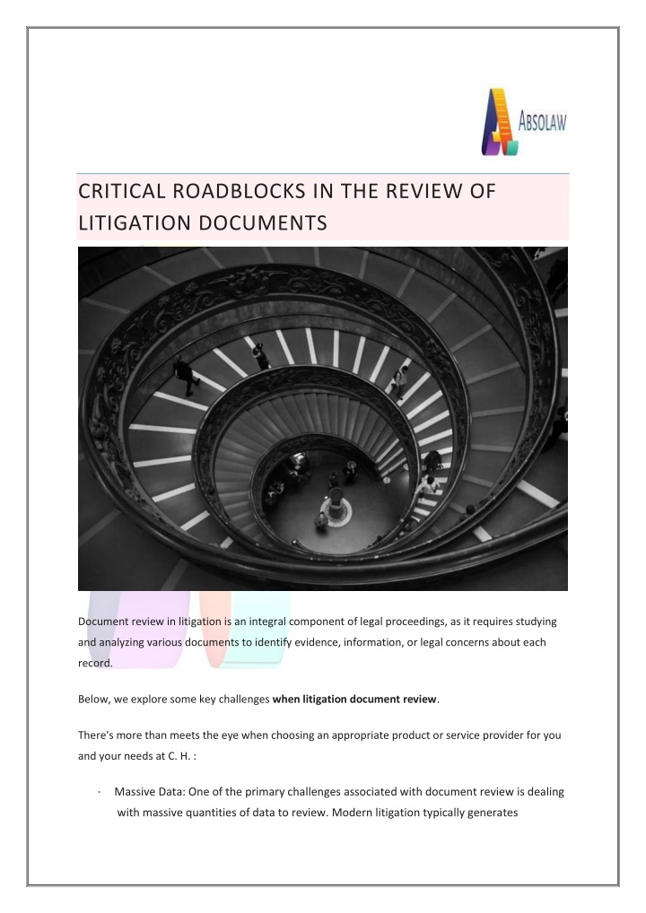 critical roadblocks in the review of litigation