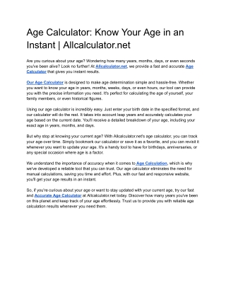 age calculator know your age in an instant