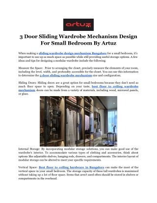 3 Door Sliding Wardrobe Mechanism Design For Small Bedroom By Artuz