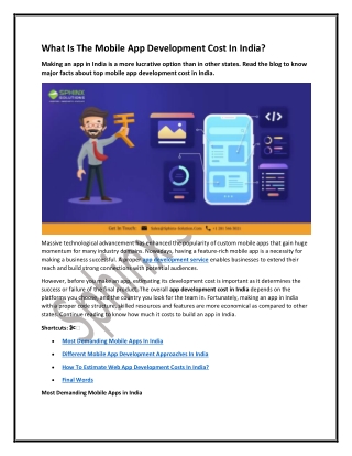 what is the mobile app development cost in india