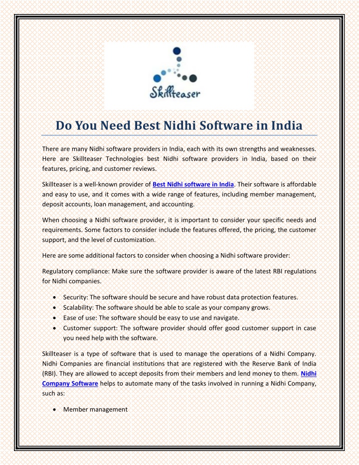 do you need best nidhi software in india