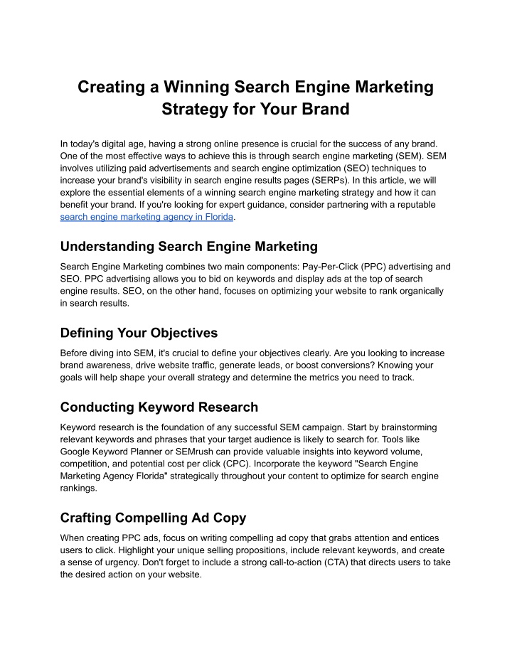 creating a winning search engine marketing