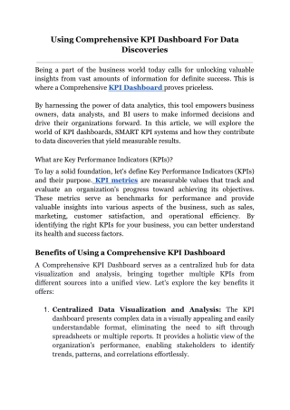 using comprehensive kpi dashboard for data