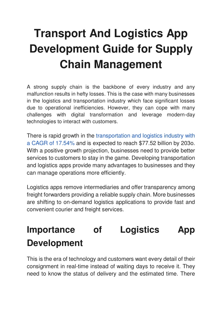 transport and logistics app development guide