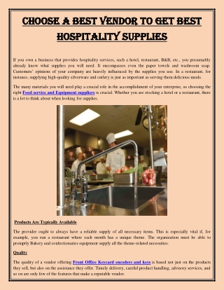 Choose a Best Vendor to Get Best Hospitality Supplies