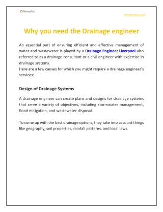 Why you need the Drainage engineer