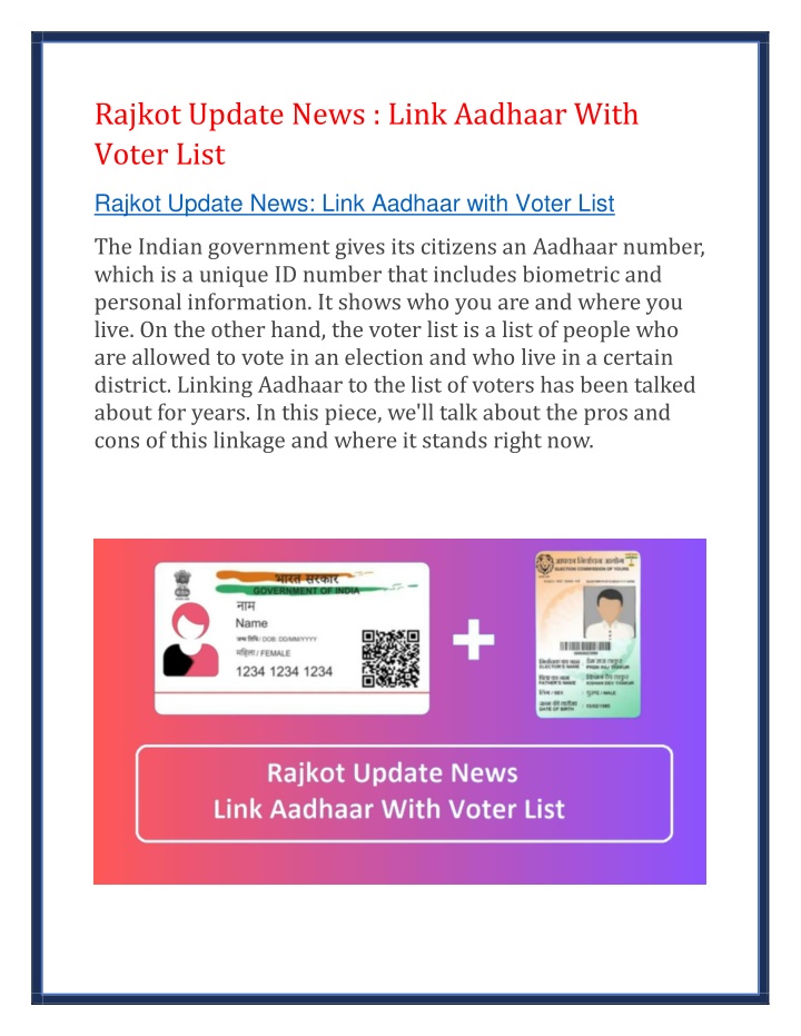 rajkot update news link aadhaar with voter list