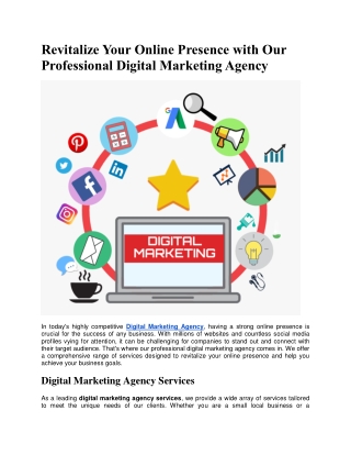 Revitalize Your Online Presence with Our Professional Digital Marketing Agency