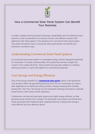 How a Commercial Solar Panel System Can Benefit Your Business