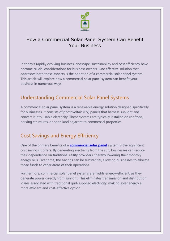 how a commercial solar panel system can benefit