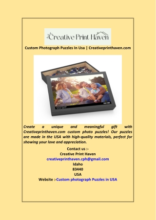 Custom Photograph Puzzles In Usa  Creativeprinthaven com