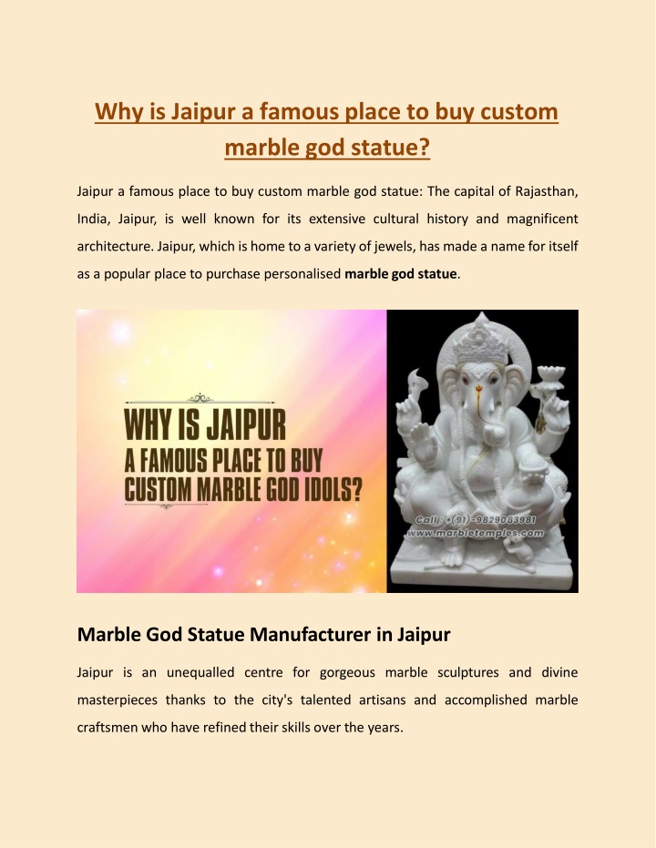 why is jaipur a famous place to buy custom marble god statue